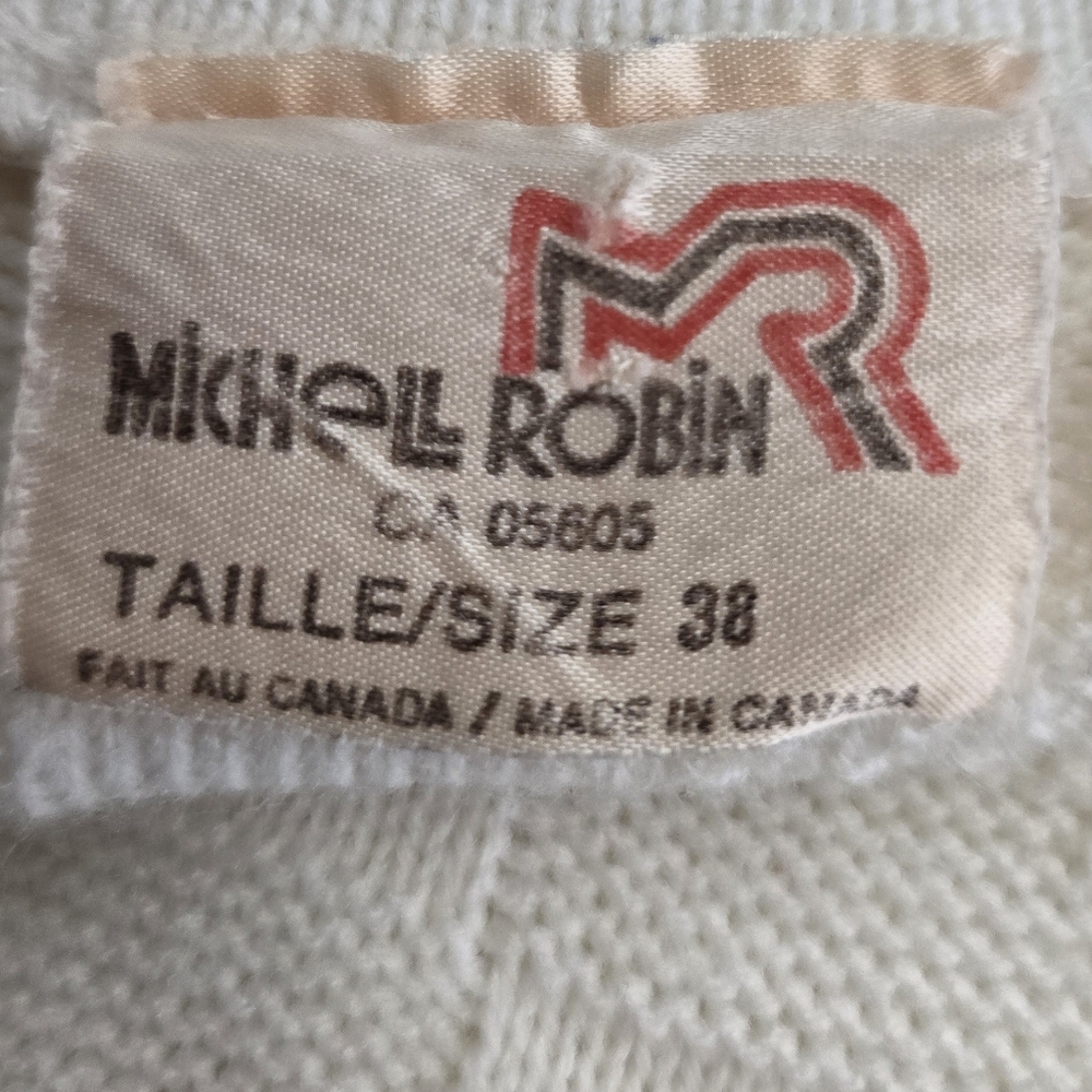 Michell Robin Vintage Cream Button-Down Knit Sweater with Scalloped Edges Sz M - Picture 2 of 9